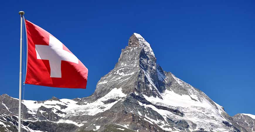 Swiss Mountains With a Flag