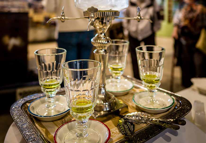 Absinthe Fountain With Four Absinthe Glasses And Spoons