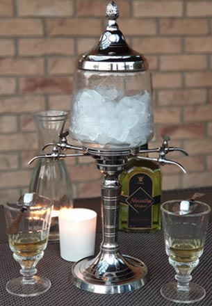 Metal Absinthe Fountain with Glasses, Spoons and Sugar