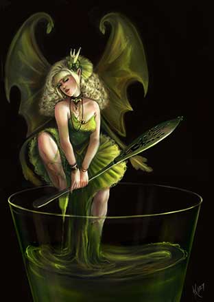 Green Fairy on a Glass of Absinthe Green Fairy Sitting on a Glass