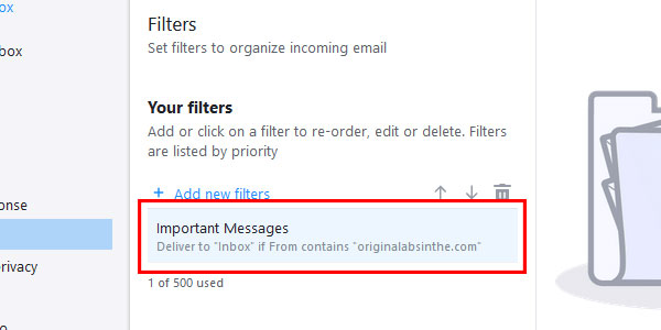 Check The Filter Under 'Your Filters' Yahoo! Mail Settings