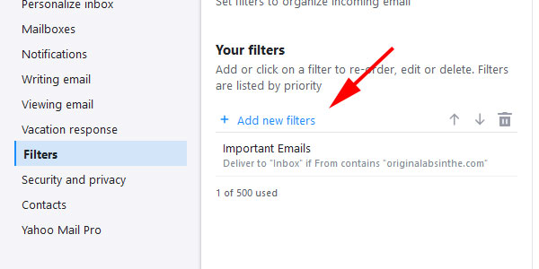 Select Add New Filters Yahoo! Mail Settings