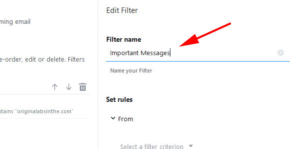 Type a Name For Your Filter Yahoo! Mail Settings